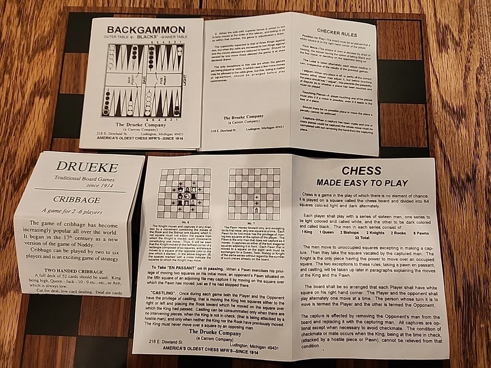 Drueke Wooden Chessman w/12" Board--Dominos/Cribbage/Checkers/Backgammon in Box - Image 2 of 4