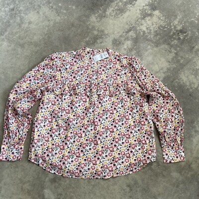 Loft Blouse Womens Small Ruffle High Neck Floral Multicolor Long Sleeve Office