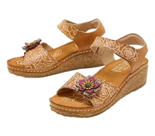 L'Artiste by Spring Step Leather Wedge Sandals Camel Cuteness US 8 New!