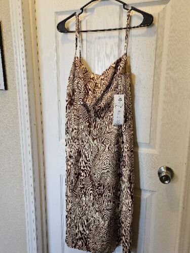NWT Nanette Lepore Silk Spaghetti Strap Gold Brown Cream With Gold Lining. Sz 12