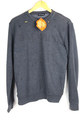 BALMAIN PARIS Herren Sweatshirt Medium Pulli Baumwolle Grau Pulli Sweater