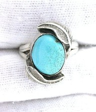 Vintage Handmade Navajo Southwest Pure Sterling Silver Turquoise Cabochon Ring