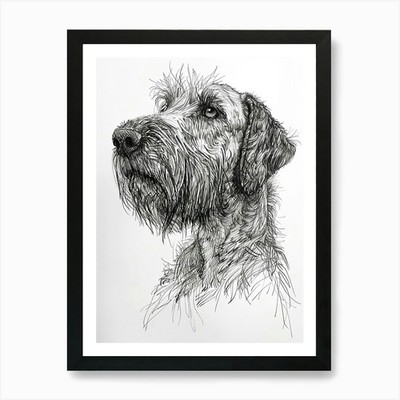 Hairy Dog Line Sketch 2 Kunstdruck gerahmt Wandbild Poster Leinwanddruck Bild