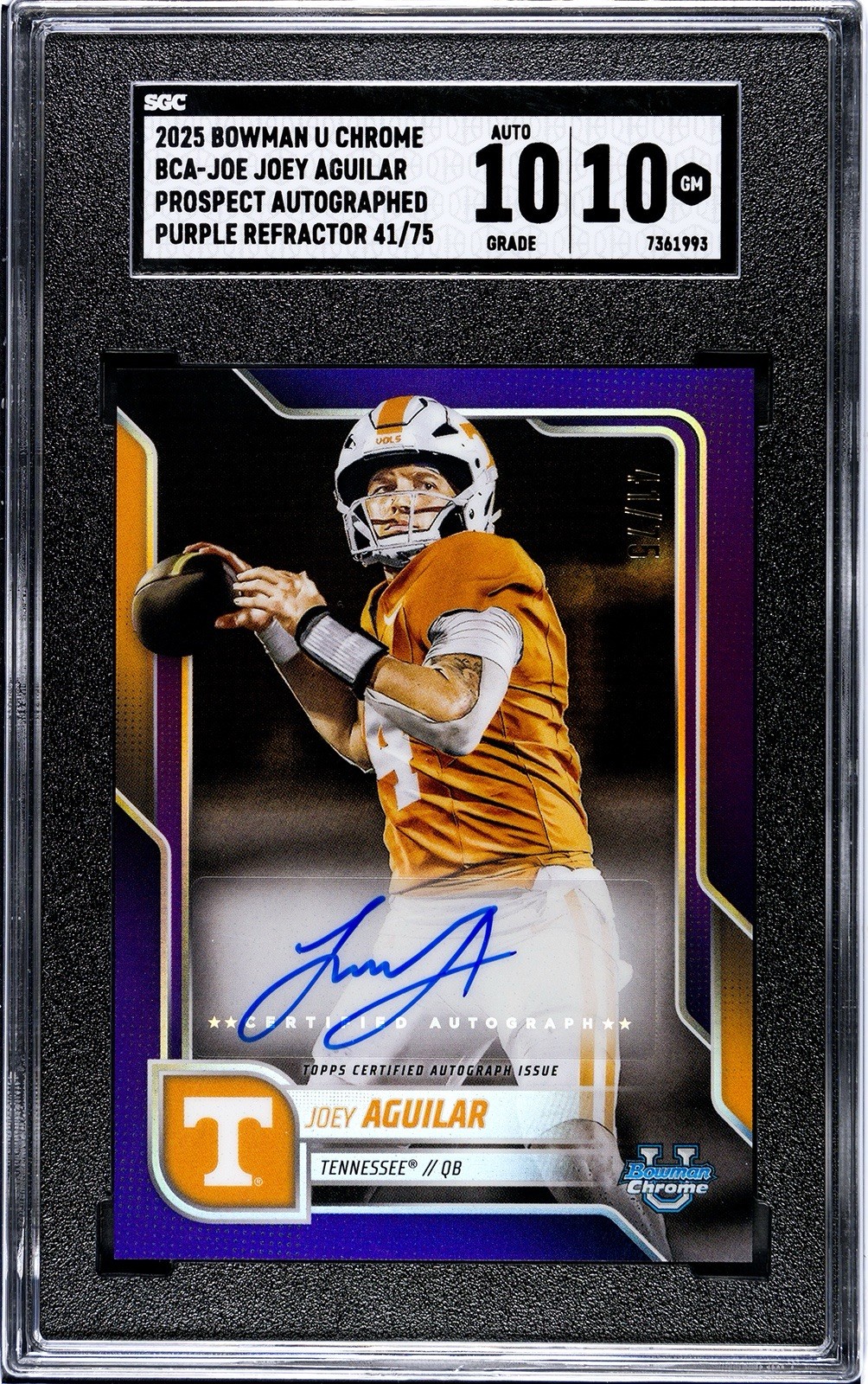 2025 Bowman U Chrome BCA-JOE Joey Aguilar Auto Purple #'d /75 SGC 10 (RC, AU)