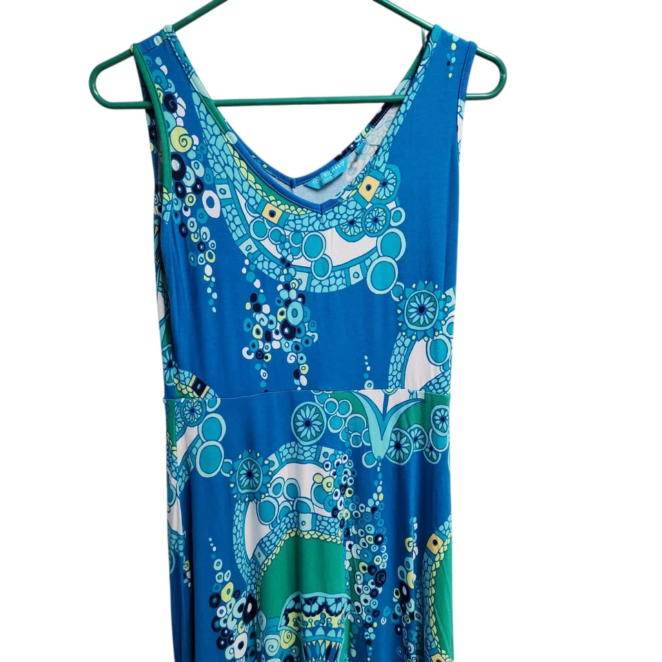 Vestido Tori Richard Honolulu Mujer Pequeño Azul Verde Floral Maxi Sin Mangas  Foto 3 de 4