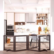 Folding Pet Gate 96" Wide, 30" Tall No-Assembly Wooden Dog Gate with Door Wal...
