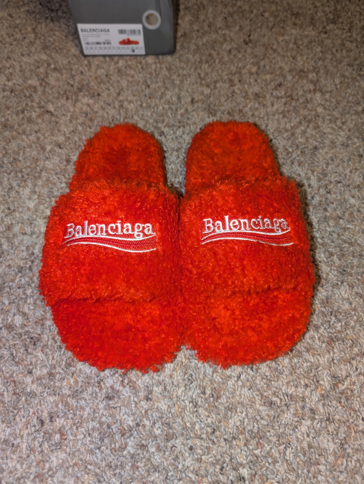 Brand New Men's Red Fur Balenciaga Slides Size 11 Eur45 (light damage box)