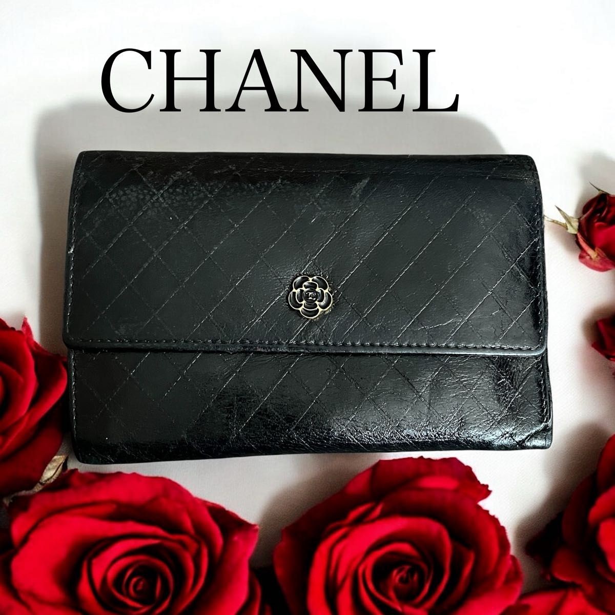 CHANEL Black Camellia Long Wallet with Coco Mark NZ704769