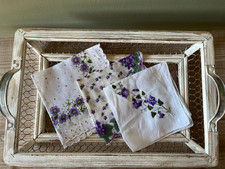Vintage Hankies Purple Floral Bundle Embroidered Morning Glory Violets Set of 3