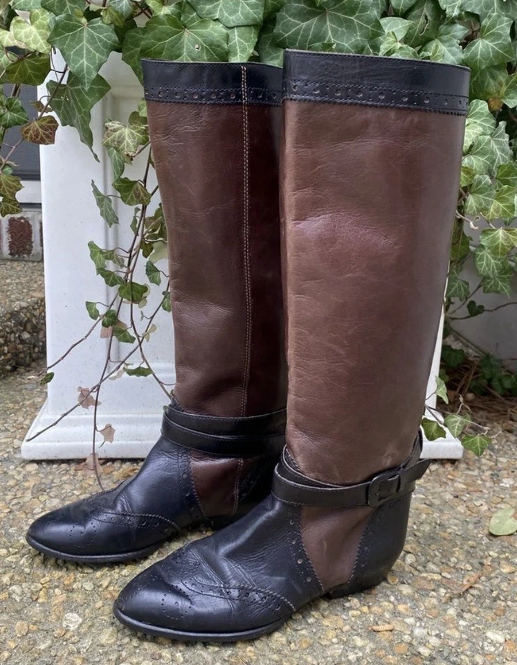 Botas ecuestres vintage de los 80 Enzo Angiolini negras marrones punta de ala hasta la rodilla 7 Foto 2 de 4