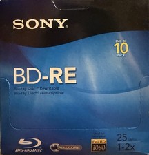 Lot of 10 New Sony Blu-Ray Disc 25GB BD-RE 1x-2x Speed Rewritable Storage Case