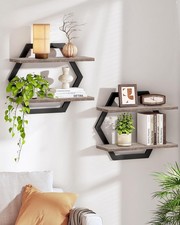 Hexagon Floating Shelves Set 2 2Tier Hanging Wall Mounted Greige TBJ06P2BG