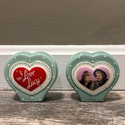 I Love Lucy Salt and Pepper Shakers  Best Friends  2004 Ceramic Heart Shaped