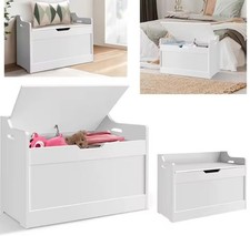 Wooden Storage Box with Lid Bench, 2-in-1-Large Capacity, Safety Hinges