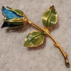 blue teal enamel rose brooch pin vintage 1960s 1970s costume jewelry 3 inches