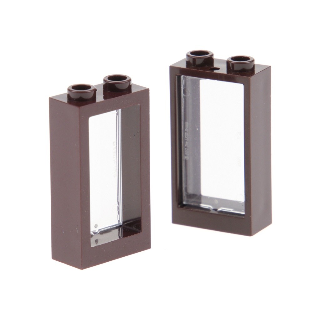 2X Lego Window Frame 1X2X3 Dark Brown Transparent White Pane 60602 60593