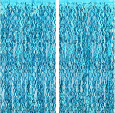 , Xtralarge Wavy Blue Foil Fringe Curtain - Pack of 2 Blue Streamers for under