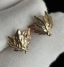 14k Gold Leaf Stud Earrings Tri Yellow Gold Rose Gold White Gold Delicate Beauty