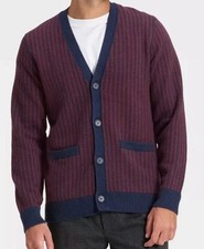 Goodfellow Men's Soft Knit V-Neck Striped Cardigan Sweater - Navy/Maroon - XL