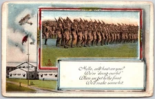 Military Scene with Marching Soldiers in Brown Uniforms Rifles, 1918 Postcard