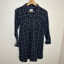 Old Navy Black White 100% Cotton Midi Shirt Dress Small