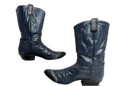 Vintage Tony Lama Lizard Toe Wingtip Blue Cowgirl Boots Black Label Wm Sz 5.5 B