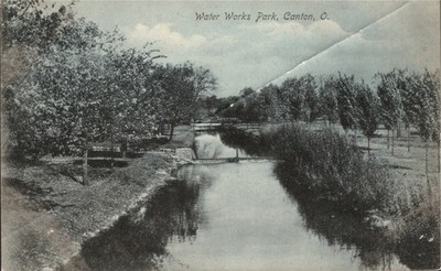UDB Waterworks Park Canton Ohio Collotype Postcard Landscape View Scene Plants