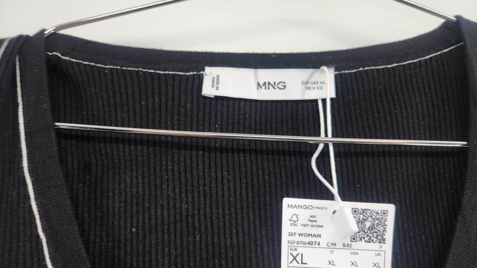 Mango MNG Womens XL Black Contrasting Trim Ribbed Top Tank NWT thumbnail 5