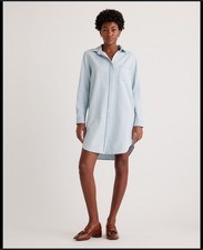 Quince 100% Cotton Distressed Denim Shirtdress Light Chambray S