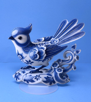 2D Flat Acrylic Blue Jay Bird 2-Sided Tabletop Home Decor With Stand 8in X 9in