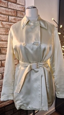 Damen Trenchcoat 36/38 Max & Co hellgelb buttergelb Satin Gürtel