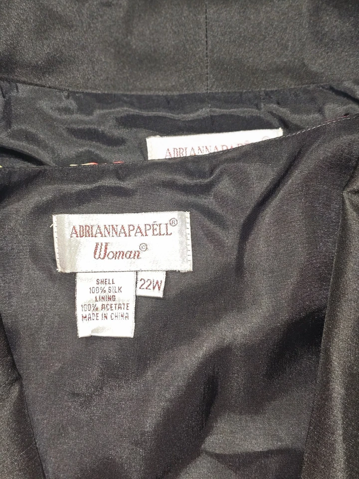 Traje Pantalón Vintage Adrianna Papell Seda Floral 3 Piezas Negro Para Mujer Talla 22W Bohemio Foto 4 de 4