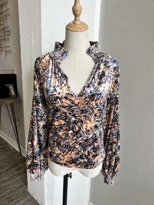 Free People Go Get  Em Tiger Print Velvet Top Size Small Long Sleeve Blouse