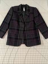Sag Harbor Women's Purple Blazer Jacket 10P Plaid Career Office Classic EUC VTG