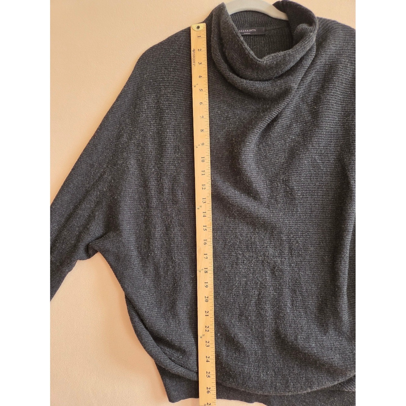 All Saints Ridley Black Funnel Neck Wool & Cashmere Sweater Sz S image 9
