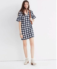 Madewell Size 6 Navy White Plaid Leighton Mini Shift Dress