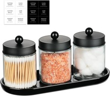 3-Pack Glass Apothecary Jars with Acrylic Vanity Tray - Bathroom Organizer Set