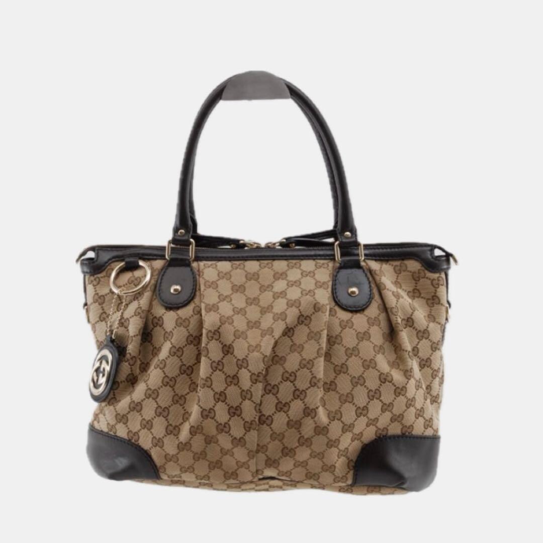 GUCCI Tote bag GG canvas leather Sukey Beige Vintage Authentic From Japan