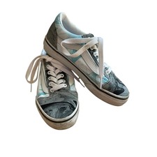Vans Old Skool Niños Azul Gris Mármol Remolino Lona Tenis Niños Talla 1.0 Parte Superior Baja