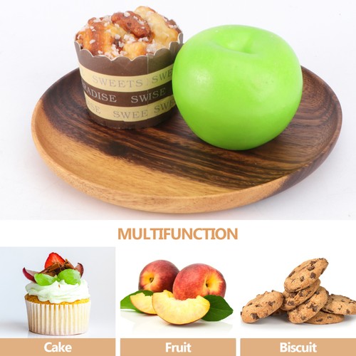 1Pc Solid Wood Dinner Plate Wood Fruit Plate Round Tray Dried Fruit Container - Bild 4 von 12