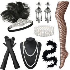1920s Great Gatsby Accessories Set for Women Headpiece Headband Flapper Roari...