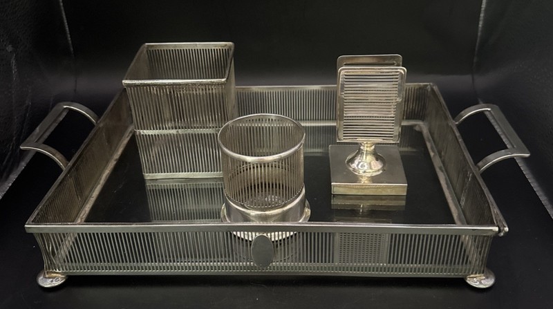 Vintage Apollo Silverplate Vanity Desk Tray W Match Holder & 2 Containers