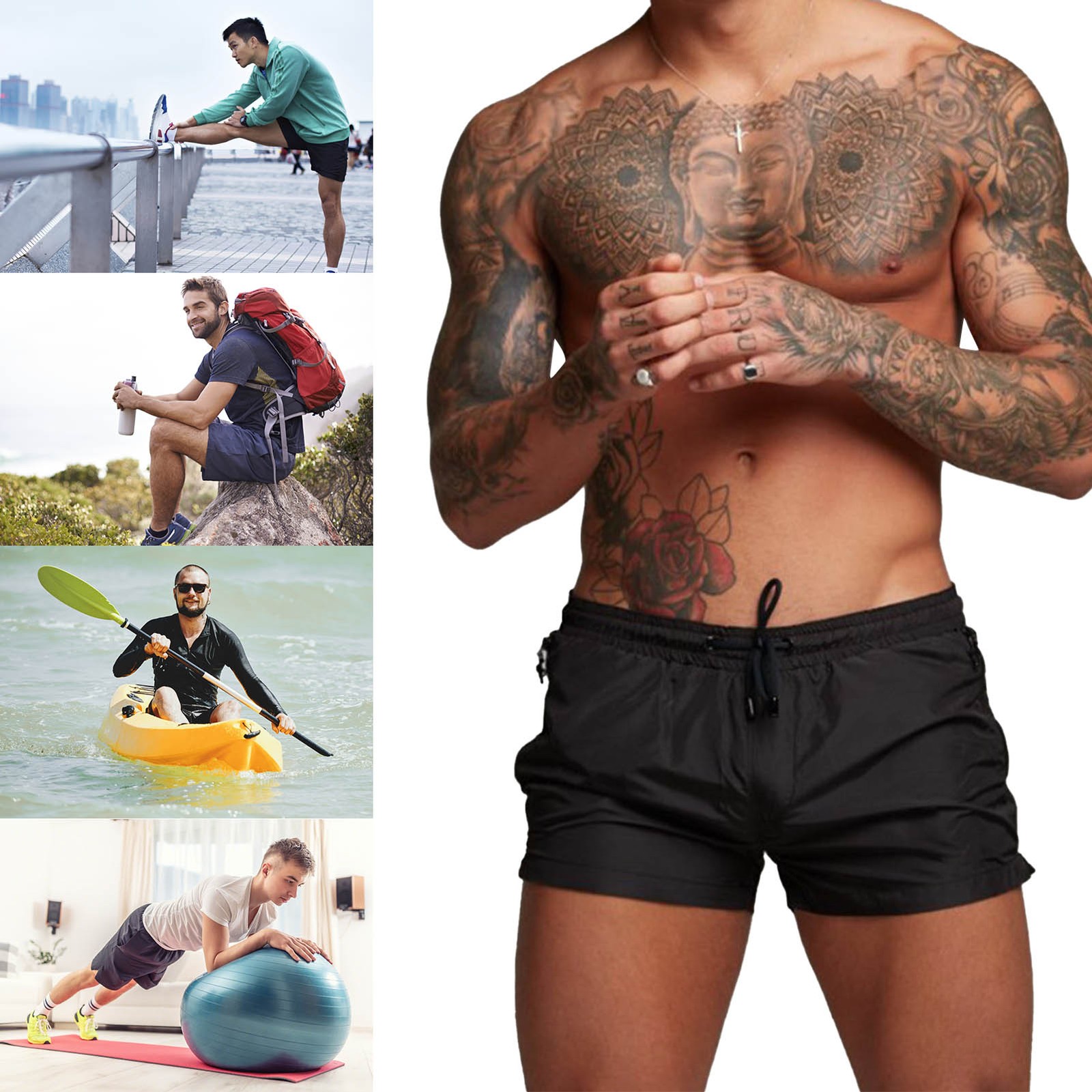 Men Gym Shorts Sweat Absorbing Breathable Quick Dry Workout Shorts With Side