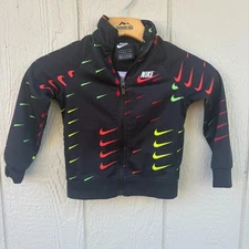 Nike Track Jacket Kids 3T Black Full Zip Long Sleeve All Over Print Swoosh
