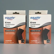 Equate Knee Compression Sleeve Copper Infused Fits Left/Rigth L/XL 2 Pack