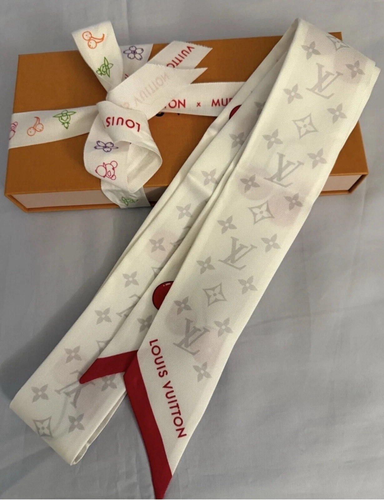 Vuitton — Authentic Louis Vuitton Murakami Cherry Cerise White Silk Bandeau Bnwt