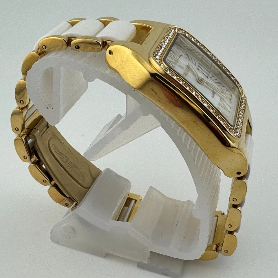 Peugeot Japón Reloj Cuarzo Unisex Tono Dorado Blanco Cuadrado Analógico Batería Nueva 7.25" Foto 3 de 4