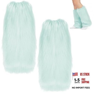 Furry Leg Warmers, Women Faux Fur Leg Warmers Furry Fuzzy Winter Mint Green