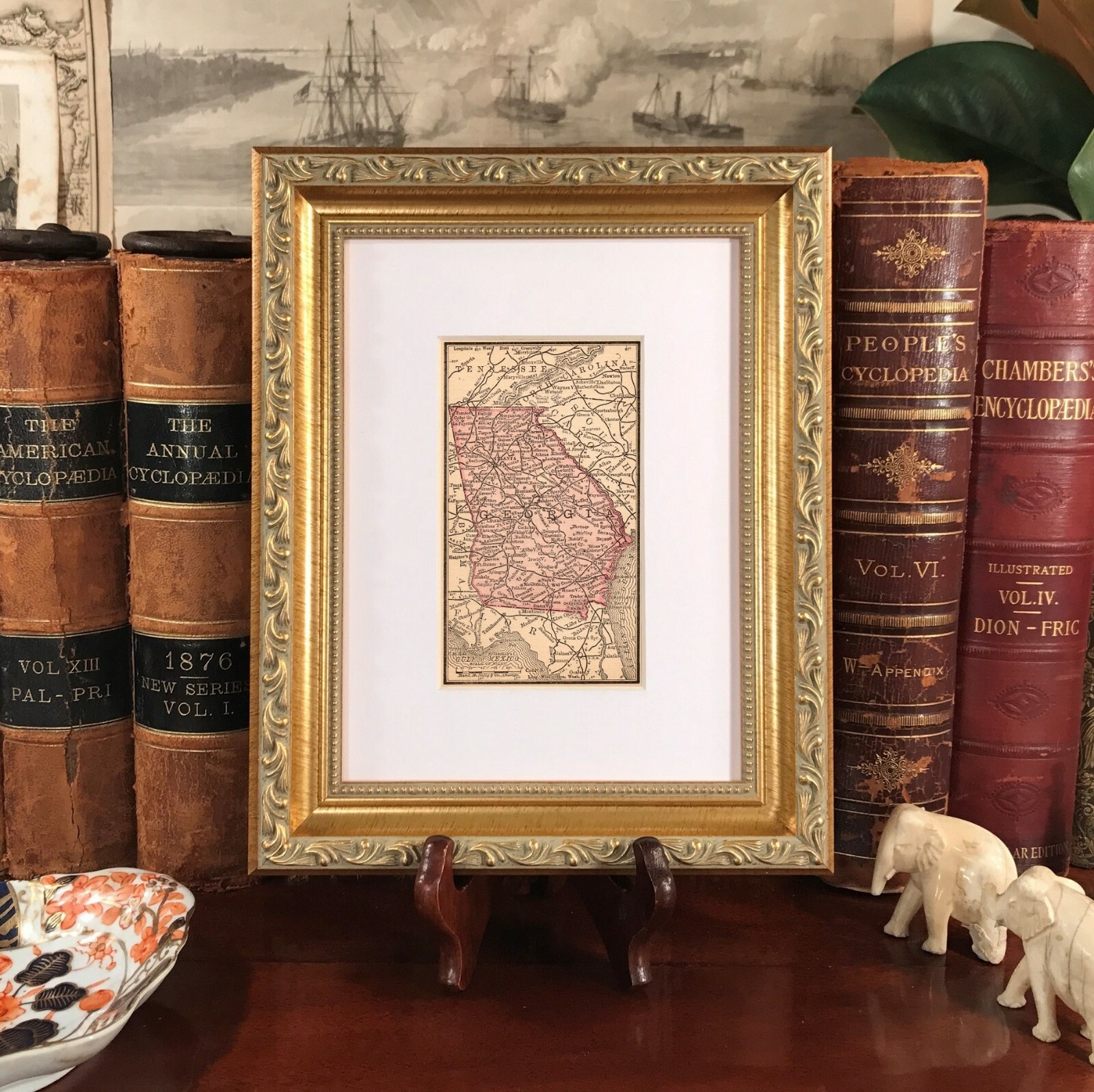 Framed Original 1889 Antique Map Macon Albany Dalton Dublin