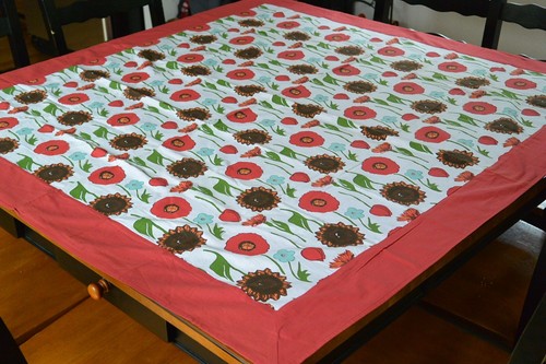 Rot Weiß Köper Tischdecke Blumendruck von Granatapfel 55" Quadrat Schwer - Bild 4 von 7